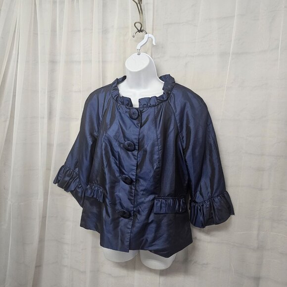 Nicole Miller Jacket Blue Sateen Coquette Twee Minimalist Y2K Ruffle 16 - Picture 6 of 11